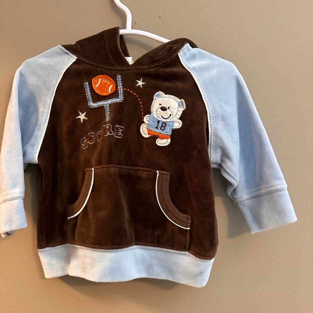 Brown and Blue Kids Hoodie with Bear Design